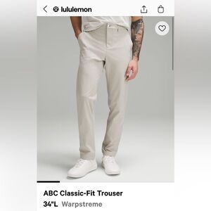 NWT men’s Lululemon ABC classic fit trouser 34 x 34 warpstreme -color: raw linen